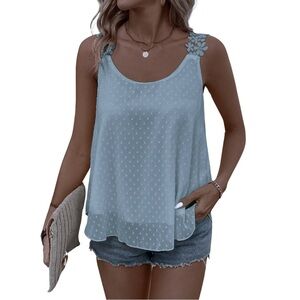 SHEIN Light Blue Jacquard Tank Top with Floral Lace Straps Size L